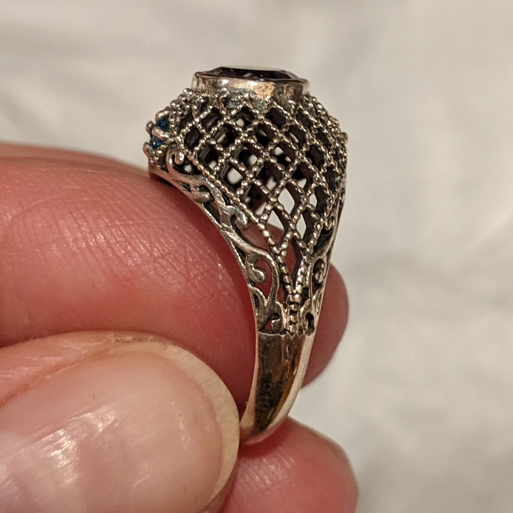 Amethyst & Blue Topaz .925 Silver Ring, size 8 - Picture 11 of 16